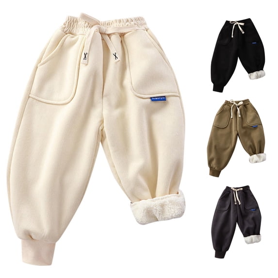 WhouRiu Girls Casual Corduroy Sweatpants Solid Color Drawstring Waist Loose Pants Kids Fall Winter Cozy Warm Trousers With Pockets,8-9 Years