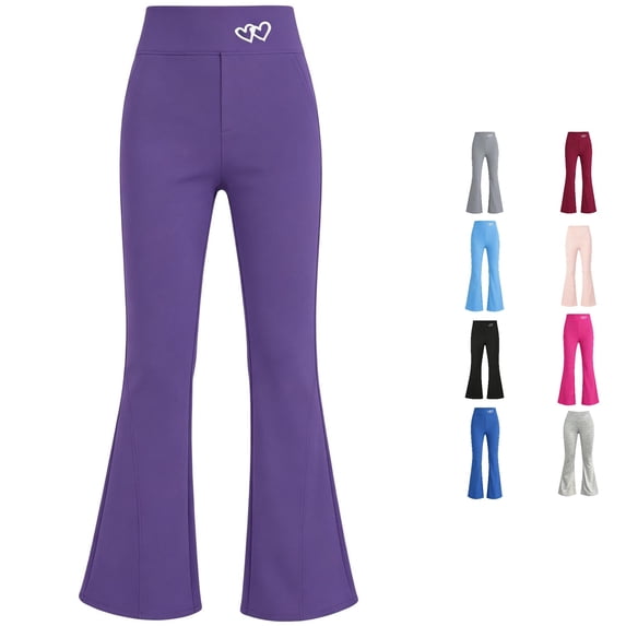 WhouRiu Girls Casual Flared Pants Back To School Heart Graphic Elastic Waist Trousers Kids Comfortable Cute Everyday Wear,2-3 Years