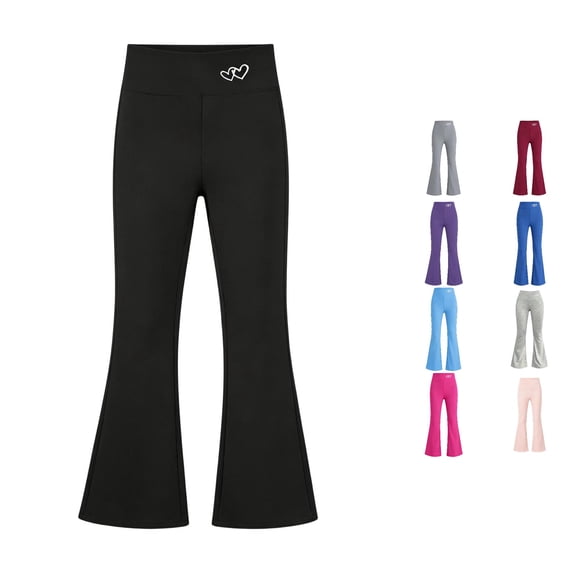WhouRiu Girls Casual Flared Pants Back To School Heart Graphic Elastic Waist Trousers Kids Comfortable Cute Everyday Wear,6-7 Years