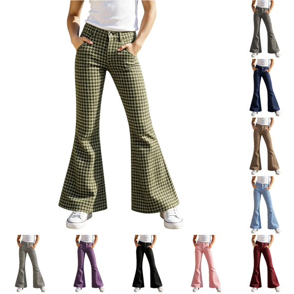 WhouRiu Girls Casual Flared Pants Fashion Graphic Rigid Waist Trousers With Pockets Kids Comfortable Cute Everyday Wear,15-16 Years
