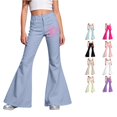 thumbnail image 1 of WhouRiu Girls Casual Flared Pants Fashion Graphic Rigid Waist Trousers With Pockets Kids Comfortable Cute Everyday Wear,9-10 Years, 1 of 5