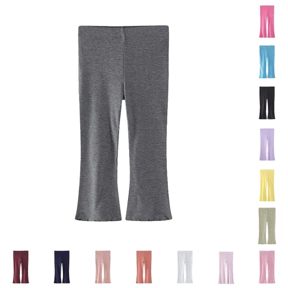 WhouRiu Girls Casual Flared Pants Fashion Solid Color Elastic Waist Loose Trousers Kids Comfortable Cute Everyday Wear,3-4 Years