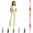 thumbnail image 1 of WhouRiu Girls Casual Flared Pants Fashion Solid Color Rigid Waist Trousers With Pockets Kids Back To School Comfortable Everyday Wear,13-14 Years, 1 of 7