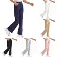 thumbnail image 1 of WhouRiu Girls Casual Flared Pants Solid Color Back To School Uniforms Trousers With Pockets Kids Comfortable Versatile Everyday Wear,11-12 Years, 1 of 8