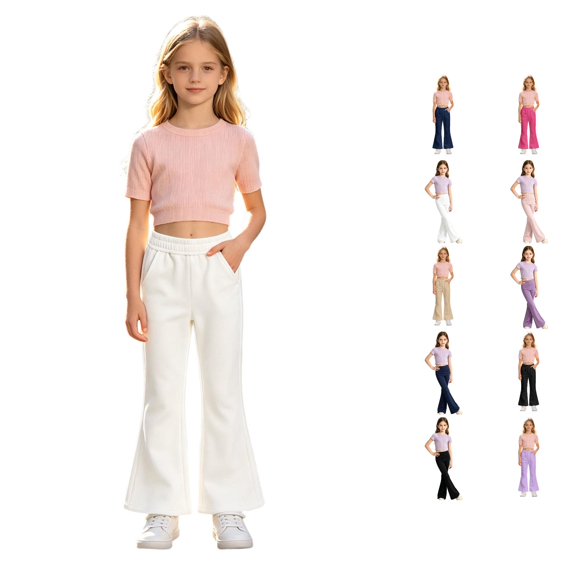 WhouRiu Girls Casual Flared Pants Solid Color Elastic Waist Sports Trousers Kids Back To School Comfortable Versatile Yoga Pants,15-16 Years