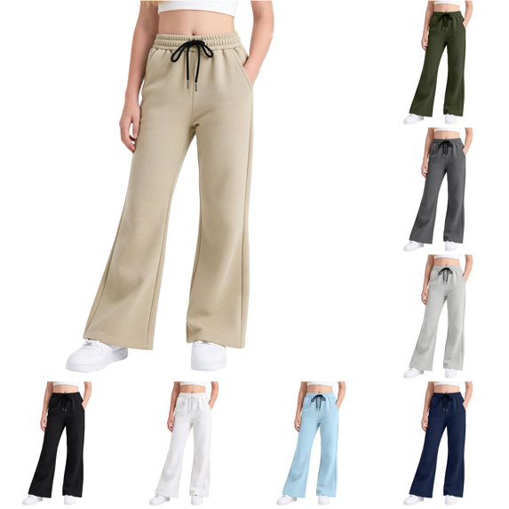 WhouRiu Girls Casual Flared Sweatpants Solid Color Drawstring Waist Loose Jogger Pants Kids Comfortable Daily Trousers With Pockets,5-6 Years