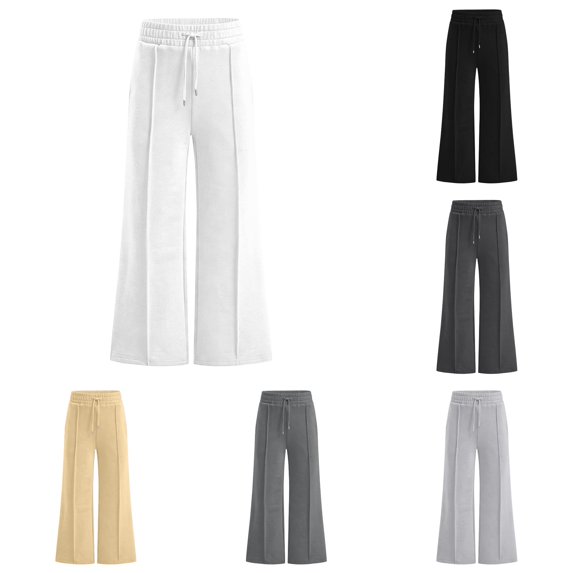 WhouRiu Girls Casual Flared Sweatpants Solid Color Drawstring Waist Loose Jogger Pants Kids Comfortable Versatile Daily Trousers,11-12 Years