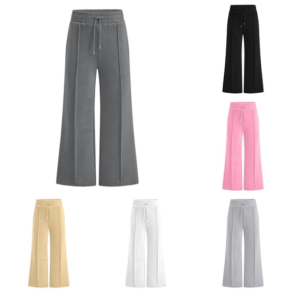 WhouRiu Girls Casual Flared Sweatpants Solid Color Drawstring Waist Loose Jogger Pants Kids Comfortable Versatile Daily Trousers,13-14 Years