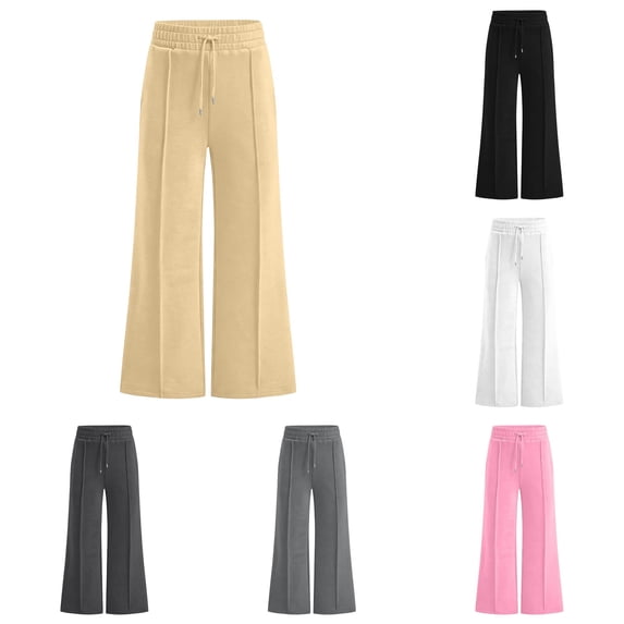 WhouRiu Girls Casual Flared Sweatpants Solid Color Drawstring Waist Loose Jogger Pants Kids Comfortable Versatile Daily Trousers,5-6 Years