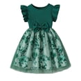 thumbnail image 1 of WhouRiu Girls Casual Floral Print Dresses Sleeveless Flutter Sleeve Crew Neck Dress Kids Comfortable Cute Mesh Layered Party Clothing,3-4 Years, 1 of 5