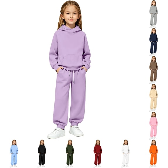 WhouRiu Girls Casual Outfits Cozy Pullover Hoodies And Sweatpants Sets Kids Autumn Clothes