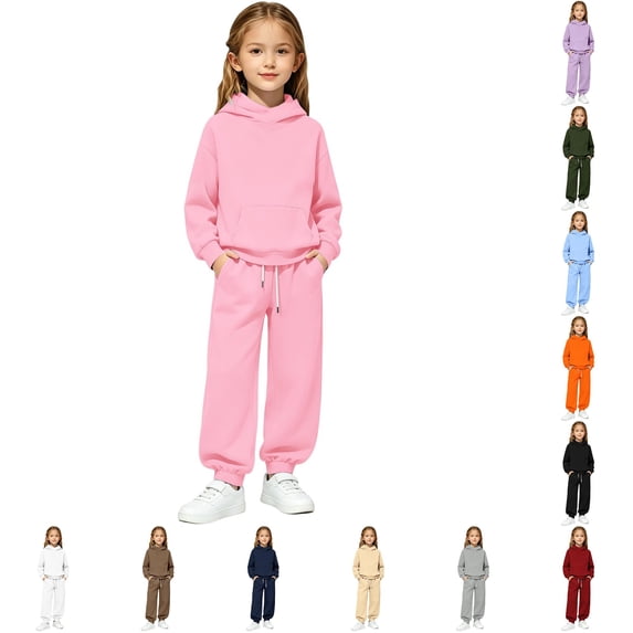 WhouRiu Girls Casual Outfits Cozy Pullover Hoodies And Sweatpants Sets Kids Autumn Clothes
