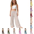 thumbnail image 1 of WhouRiu Girls Casual Palazzo Pants Solid Color Baggy Wide Leg Drawstring Waist Pants Kids Summer Comfortable Lightweight Trousers,5-6 Years, 1 of 7