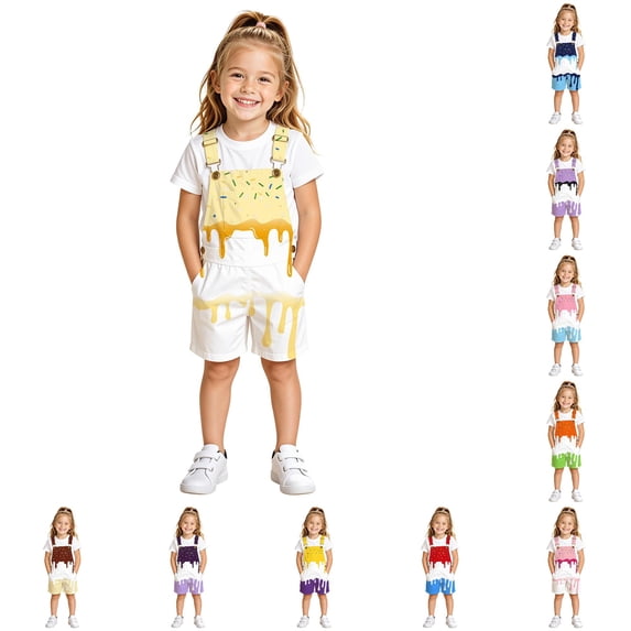 WhouRiu Girls Casual Sleeveless Jumpsuits Ice Cream Print Loose Overalls With Pockets Kids Summer Lightweight Breathable Cute Onesies,4-5 Years