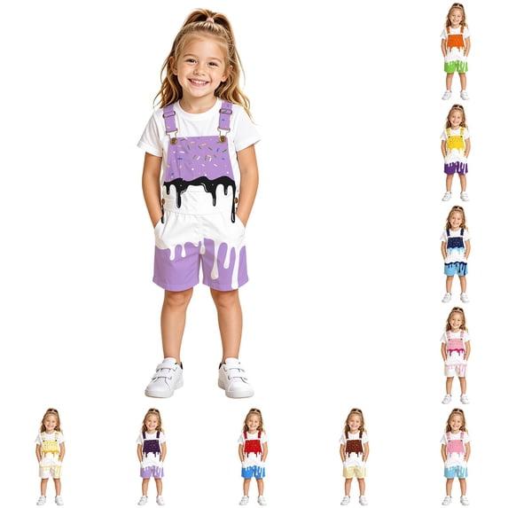 WhouRiu Girls Casual Sleeveless Jumpsuits Ice Cream Print Loose Overalls With Pockets Kids Summer Lightweight Breathable Cute Onesies,6-7 Years