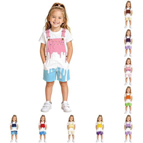 WhouRiu Girls Casual Sleeveless Jumpsuits Ice Cream Print Loose Overalls With Pockets Kids Summer Lightweight Breathable Cute Onesies,8-9 Years