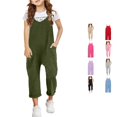 thumbnail image 1 of WhouRiu Girls Casual Sleeveless Jumpsuits Solid Color Spaghetti Strap Loose Overalls With Pockets Kids Lightweight Breathable Onesies,10-11 Years, 1 of 9
