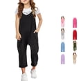thumbnail image 1 of WhouRiu Girls Casual Sleeveless Jumpsuits Solid Color Spaghetti Strap Loose Overalls With Pockets Kids Lightweight Breathable Onesies,12-13 Years, 1 of 9