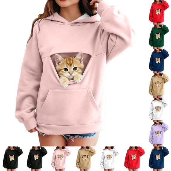 WhouRiu Girls Casual Solid Color Hoodies Fall Cozy Hooded Sweatshirts With Pet Pocket 3-14 Years
