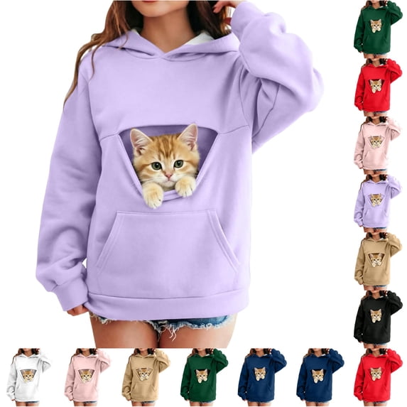 WhouRiu Girls Casual Solid Color Hoodies Fall Cozy Hooded Sweatshirts With Pet Pocket 3-14 Years