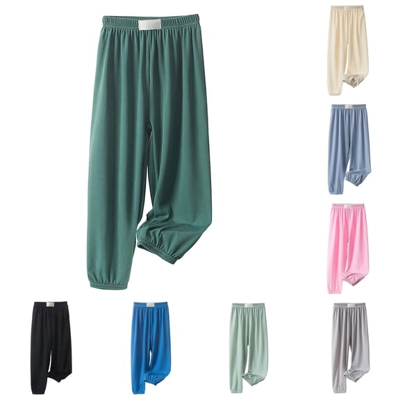 WhouRiu Girls Casual Summer Pants Solid Color Elastic Waist Loose Pants Kids Comfortable Breathable Lightweight Trousers,10-11 Years