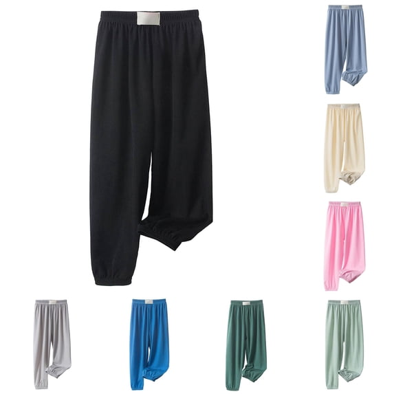 WhouRiu Girls Casual Summer Pants Solid Color Elastic Waist Loose Pants Kids Comfortable Breathable Lightweight Trousers,6-7 Years