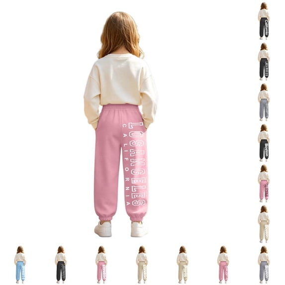 WhouRiu Girls Casual Sweatpants Letter Graphic Elastic Waist Joggers Pants Kids Comfortable Everyday Trousers With Pockets,11-12 Years