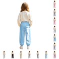 thumbnail image 1 of WhouRiu Girls Casual Sweatpants Letter Graphic Elastic Waist Joggers Pants Kids Comfortable Everyday Trousers With Pockets,11-12 Years, 1 of 5