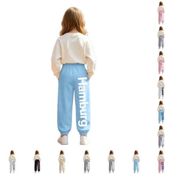 WhouRiu Girls Casual Sweatpants Letter Graphic Elastic Waist Joggers Pants Kids Comfortable Everyday Trousers With Pockets,11-12 Years