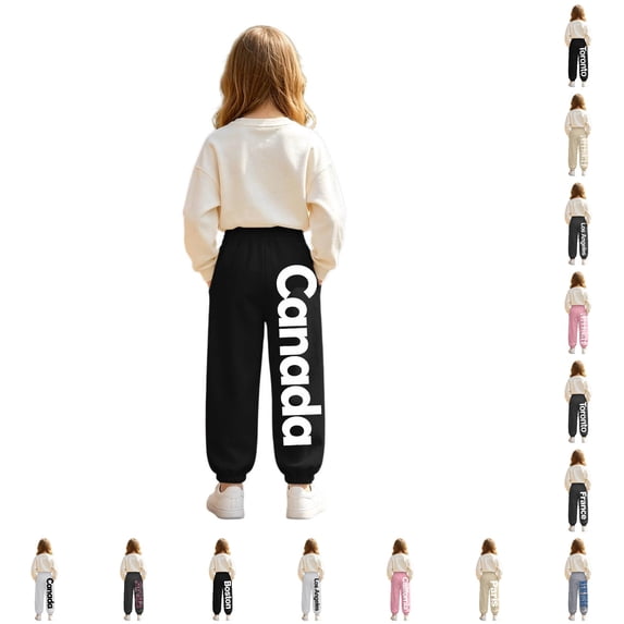 WhouRiu Girls Casual Sweatpants Letter Graphic Elastic Waist Joggers Pants Kids Comfortable Everyday Trousers With Pockets,13-14 Years