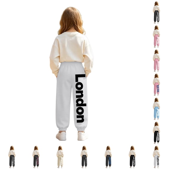 WhouRiu Girls Casual Sweatpants Letter Graphic Elastic Waist Joggers Pants Kids Comfortable Everyday Trousers With Pockets,13-14 Years