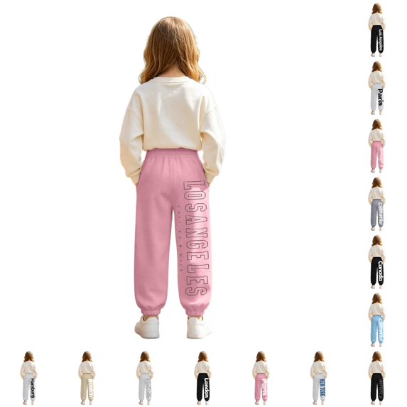WhouRiu Girls Casual Sweatpants Letter Graphic Elastic Waist Joggers Pants Kids Comfortable Everyday Trousers With Pockets,5-6 Years