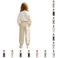 thumbnail image 1 of WhouRiu Girls Casual Sweatpants Letter Graphic Elastic Waist Joggers Pants Kids Comfortable Everyday Trousers With Pockets,5-6 Years, 1 of 5