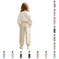 thumbnail image 1 of WhouRiu Girls Casual Sweatpants Letter Graphic Elastic Waist Joggers Pants Kids Comfortable Everyday Trousers With Pockets,7-8 Years, 1 of 5