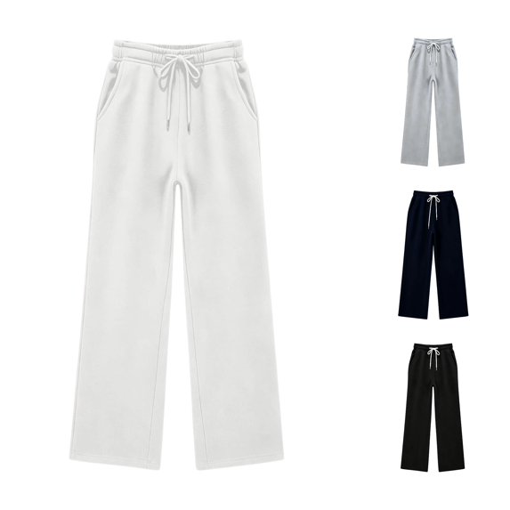WhouRiu Girls Casual Sweatpants Solid Color Drawstring Waist Loose Straight Leg Jogger Pants Kids Comfortable Versatile Everyday Trousers,11-12 Years