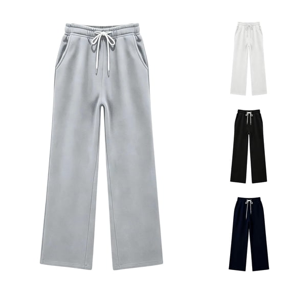 WhouRiu Girls Casual Sweatpants Solid Color Drawstring Waist Loose Straight Leg Jogger Pants Kids Comfortable Versatile Everyday Trousers,7-8 Years