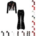 thumbnail image 1 of WhouRiu Girls Christmas Graphic Outfit Sets Fall Winter Long Sleeve Zip Up Jacket Flared Pants Clothes Set 4-14 Years, 1 of 6