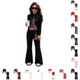 thumbnail image 1 of WhouRiu Girls Christmas Graphic Outfit Sets Fall Winter Long Sleeve Zip Up Jacket Flared Pants Clothes Set 4-14 Years, 1 of 6