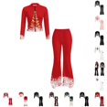 thumbnail image 1 of WhouRiu Girls Christmas Graphic Outfit Sets Fall Winter Long Sleeve Zip Up Jacket Flared Pants Clothes Set 4-14 Years, 1 of 6
