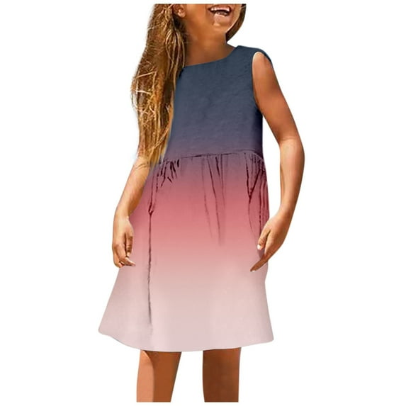 WhouRiu Girls Color Gradient Sleeveless Dress A Line Summer Beach Dress Blue,Sizes 18-24