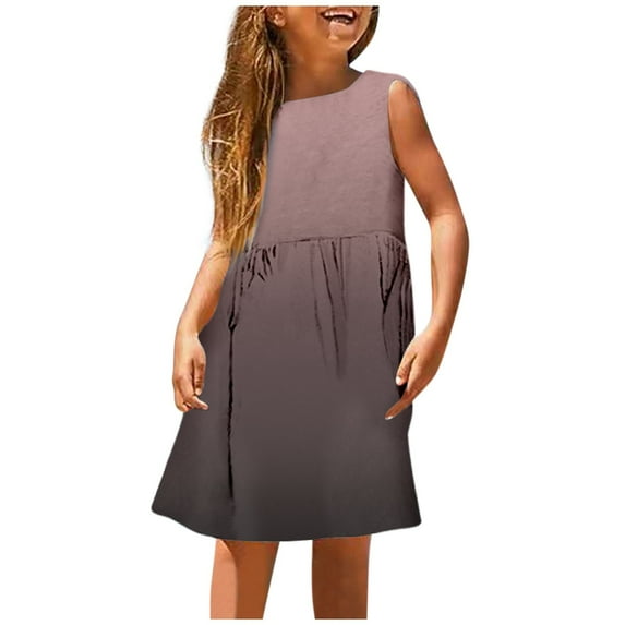WhouRiu Girls Color Gradient Sleeveless Dress A Line Summer Beach Dress Brown,Sizes 18-24