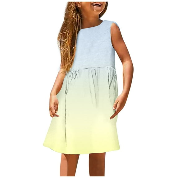 WhouRiu Girls Color Gradient Sleeveless Dress A Line Summer Beach Dress Yellow,Sizes 5-6