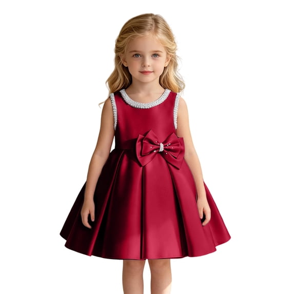 WhouRiu Girls Elegant Sleeveless Dress Wedding Birthday Party Gown Cute Bow Ruffle Princess Dresses