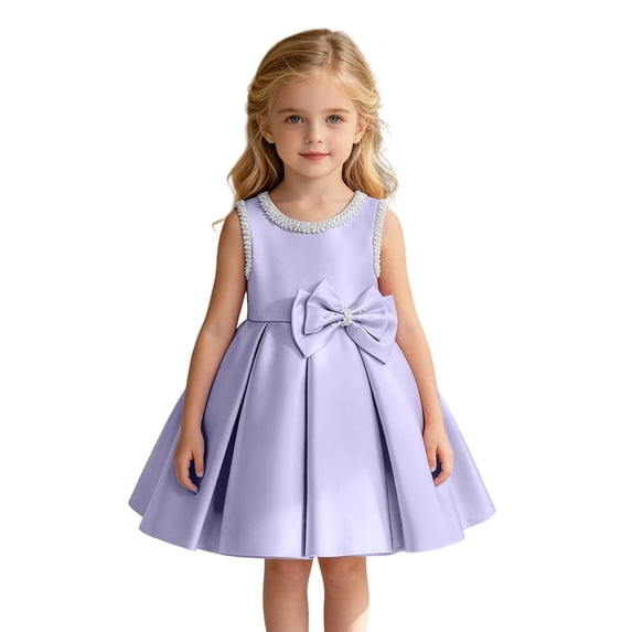 WhouRiu Girls Elegant Sleeveless Dress Wedding Birthday Party Gown Cute Bow Ruffle Princess Dresses