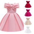 thumbnail image 1 of WhouRiu Girls Elegant Sleeveless Party Dresses Solid Color Bow Off The Shoulder A Line Ruffle Dress, 1 of 9