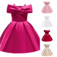 thumbnail image 1 of WhouRiu Girls Elegant Sleeveless Party Dresses Solid Color Bow Off The Shoulder A Line Ruffle Dress, 1 of 6