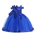thumbnail image 1 of WhouRiu Girls Emboridery Off-Shoulder Evening Tutu Dress Bow Princess Party Wedding Gown Blue,Sizes 3-4, 1 of 5