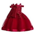 thumbnail image 1 of WhouRiu Girls Emboridery Off-Shoulder Evening Tutu Dress Bow Princess Party Wedding Gown Red,Sizes 3-4, 1 of 5