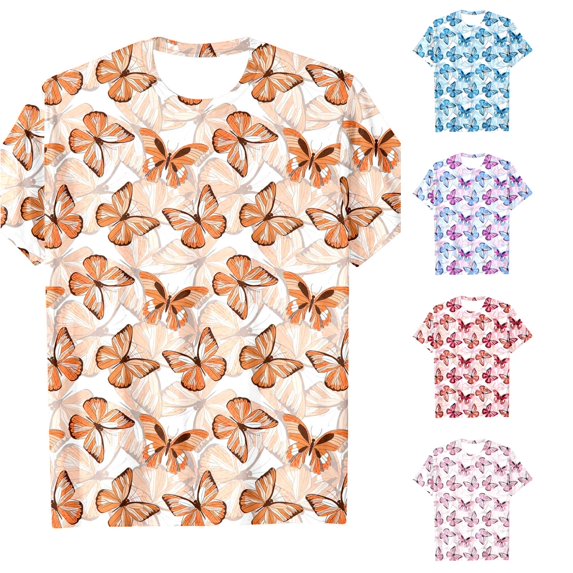 WhouRiu Girls Fashion Butterfly Tees Kids Short Sleeve Crew Neck Tshirt Comfortable Cute Casual Summer T Shirts,11-12 Years