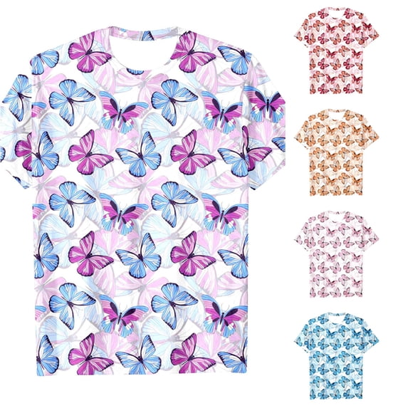 WhouRiu Girls Fashion Butterfly Tees Kids Short Sleeve Crew Neck Tshirt Comfortable Cute Casual Summer T Shirts,2-3 Years